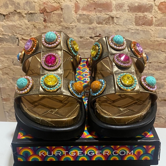 Kurt Geiger Shoes - Kurt Geiger Gold Sandals with Colorful Gemstones